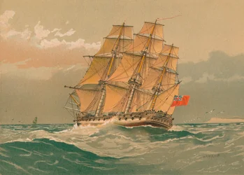 En fregatt med 38 kanoner, ca 1770, slutten av 1800-begynnelsen av 1900-tallet.