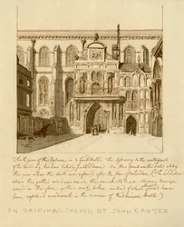 Sørvisning av inngangen til Guildhall, City of London, 1700-tallet 1886.