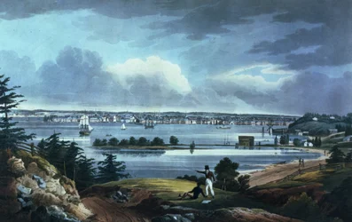 New York fra Heights nær Brooklyn, 1820-23 (farget akvatint)