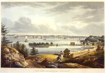 New York fra Heights nær Brooklyn, gravert av John Hill, udatert (akvatint)