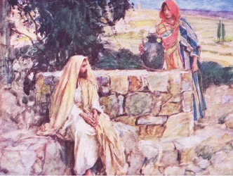 Kristus og kvinnen i Samaria, fra The Bible Story utgitt av Hodder & Stoughton, ca. 1930