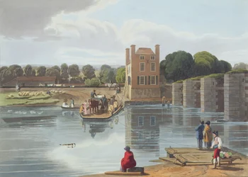 Datchet Ferry, nær Windsor, gravert av Robert Havell den yngre (1793-1878) utgitt 1818 (akvatint)