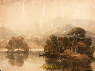 Keswick Lake (kroppsfarge og akvarell på papir (limt på kort))