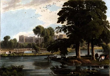 Utsikt over Windsor Castle fra lekeplassene til Eton College, gravert av Robert Havell (1769-1832) 1814 (fargegravering)
