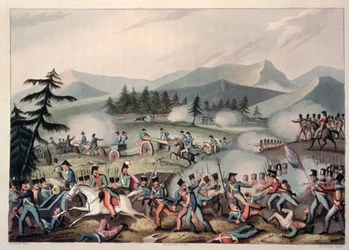 Slaget ved Barrosa, 5. mars 1811, etset av I. Clarke, aquatinted av M. Dubourg, 1811 (akvatint)
