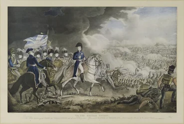 «Til den britiske nasjon», hertugen av Wellington og de mest fremstående offiserene ved slaget ved Waterloo, 18. juni 1815, akvatint ved W. T. Fry og T. Sutherland, utgitt av J. Jenkins, London, 18
