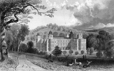 Audley End, Essex, gravert av Henry Adlard, 1832