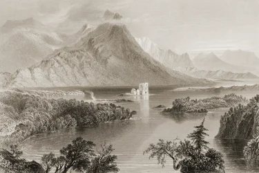 Ballynahinch, Connemara, County Galway, Irland, fra 'Scenery and Antiquities of Ireland' av George Virtue, 1860-tallet