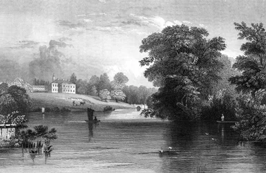 Braxted Lodge, nær Witham, Essex, gravert av Henry Wallis, 1832