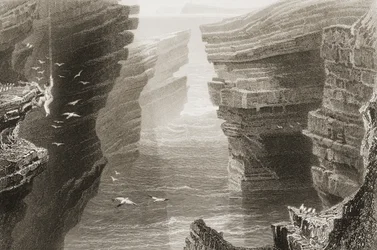 Cove i Mal Bay, County Clare, Irland, fra "Scenery and Antiquities of Ireland" av George Virtue, 1860-tallet