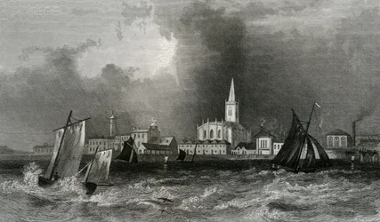 Harwich, fra havet, Essex, gravert av John Rogers, 1832