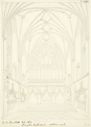 Lady Chapel of Bristol Cathedral ser østover (blyant og akvarell på papir)
