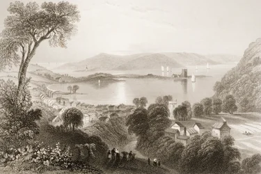 Larne, County Antrim, Nord-Irland, fra "Scenery and Antiquities of Ireland" av George Virtue, 1860-tallet