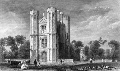 Leighs Priory, Essex, gravert av E. Young, 1832