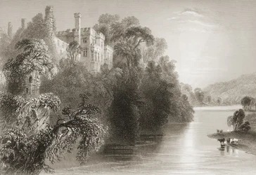 Lismore Castle, Lismore, County Waterford, Irland, fra "Scenery and Antiquities of Ireland" av George Virtue, 1860-tallet