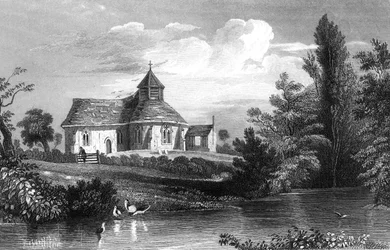 Little Maplestead Church, Essex, gravert av Henry Wallis, 1832