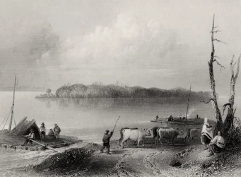 Navy Island, Niagara River, Ontario, Canada, gravert av Charles Coulson (1815-89)