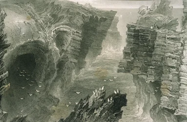 Puffin Hole at Kilkee, County Clare, Irland, fra "Scenery and Antiquities in Ireland" av George Virtue, 1860-tallet