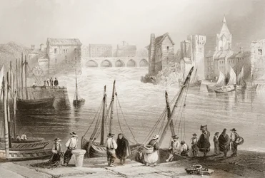 Utsikt over Galway fra Claddagh, County Galway, Irland, fra "Scenery and Antiquities of Ireland" av George Virtue, 1860-tallet