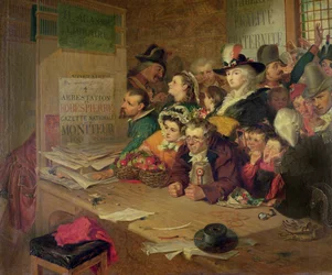 Venter på nyheter om arrestasjonen av Robespierre (1758–94) i 1794, 1866