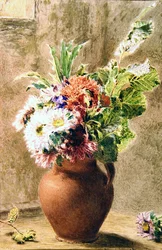 A Pot of Asters, ca. 1840 (akvarell, kroppsfarge og blyant på papir)