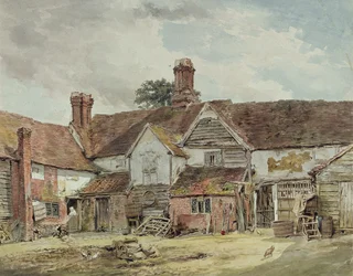 Gamle gårdsbygninger, ca. 1815 (wc over grafitt på papir)