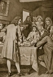 Paterson forklarer Darien Scheme i Edinburgh, 1694, illustrasjon fra 