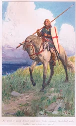 Så med godt hjerte og mer fullt bevæpnet red Galahad videre på sin søken