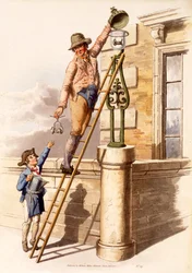 Lamp Lighter, fra The Costumes of Great Britain, pub. Av Henry Miller, 1805 (håndfarget trykk)