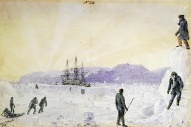 HMS Terror fanget i isen nær Southampton Island, Nunavut, Canada. Akvarell av William Smyth, januar 1837. National Maritime Museum, Greenwich, London.