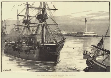 HMS Sultan utenfor Ras-el-Tin, eller Lighthouse Fort, Alexandria