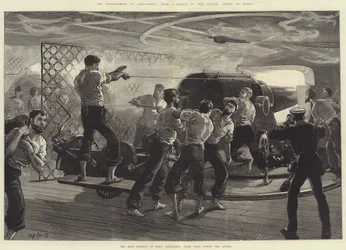Bombardementet av Alexandria, hovedbatteriet til HMS Alexandra (Port Side) under aksjonen
