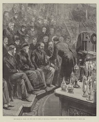 Prinsen av Wales og hertugen av York ved Royal Institution, professor Dewar foreleser om Liquid Air
