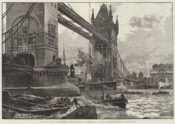 Tower Bridge, som skal reises over Themsen, grunnsteinen ble lagt av prinsen av Wales mandag sist