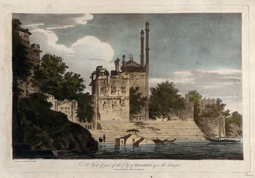 Utsikt over en del av byen Benares, ved Ganges