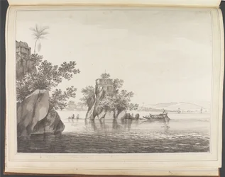 Utsikt over en isolert klippe i Ganges ved Jangerah [Jahangira]