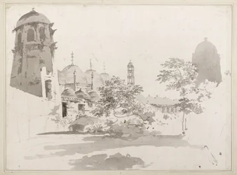 A View of the Cuttera bygget av Jaffier Cawn ved Murishidbad, ca. 1781 (grå vask og blyant på papir)