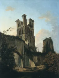 Ruinene av Llanthony Abbey (olje på lerret)