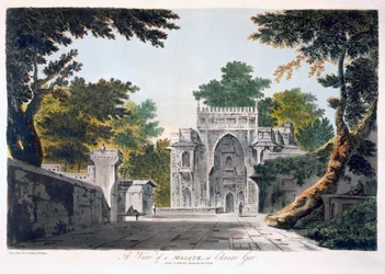 Utsikt over en moske ved Chunar Gur, 1786 (akvatint)