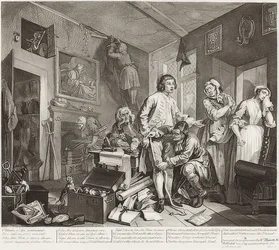 A Rake?S Progress, Plate 1: The Rake som tar besittelse av hans eiendom / Der Weg eines Liederlichen, Blatt 1: Die Erbschaft. 1735