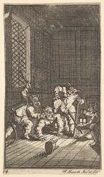 Hudibras katekiserte sytten små illustrasjoner for Samuel Butlers Hudibras, nr. 14, 1721-26.