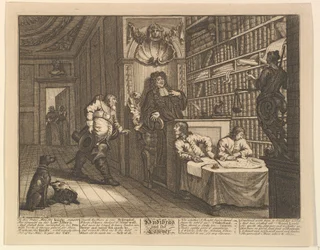 Hudibras and the Lawyer Tolv store illustrasjoner for Samuel Butlers Hudibras, Plate..., 1725-68.