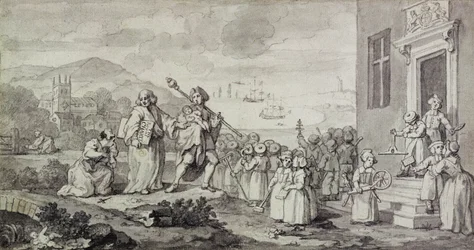 Studie for Foundlings (penn, blekk og vask på papir)