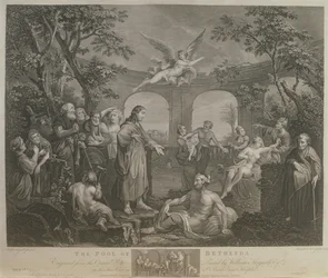 The Pool of Bethesda, gravert av J.M. Delatre og Simon Francis Ravenet, utgitt av John Boydell (1719-1804) 1772