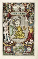 Frontispice fra Britannia, av William Camden, pub. 1607