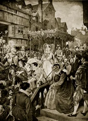 Mary Queen of Scots kommer inn i Edinburgh, 1561, illustrasjon fra 'Hutchinson's Story of the British Nation', ca. 1923