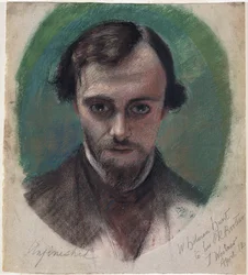 Portrett av Dante Gabriel Rossetti (1828-82) 1853 (pastell og farget kritt på papir)