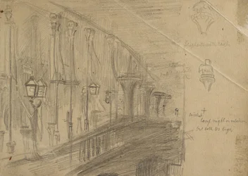 Recto: Studie av London Bridge for 'London Bridge on the Night of the Marriage of the Prince and Princess of Wales', 1863 (grafitt på brunpapir)