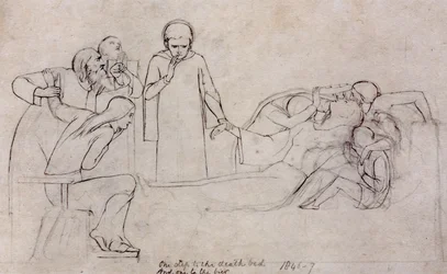 Studier for figurene til doktoren, sørgende og Minerva, 1846