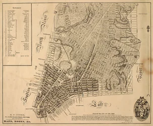 Plan for byen New-York [så langt nord som East 31st Street], 1817 (svart blekk på papir, støttet med stoff)